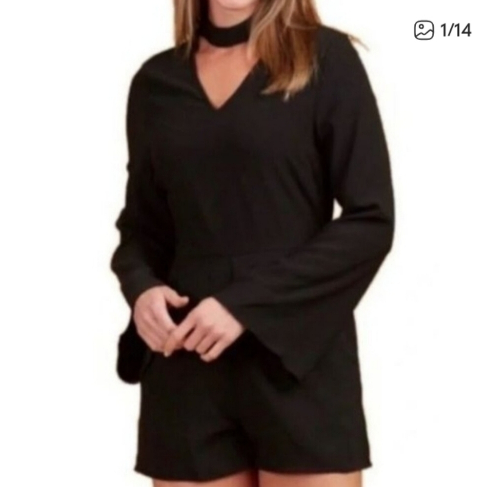 Altar'd State Chocker Black Long Sleeve Romper Shorts Jumpsuit - Picture 2 of 8